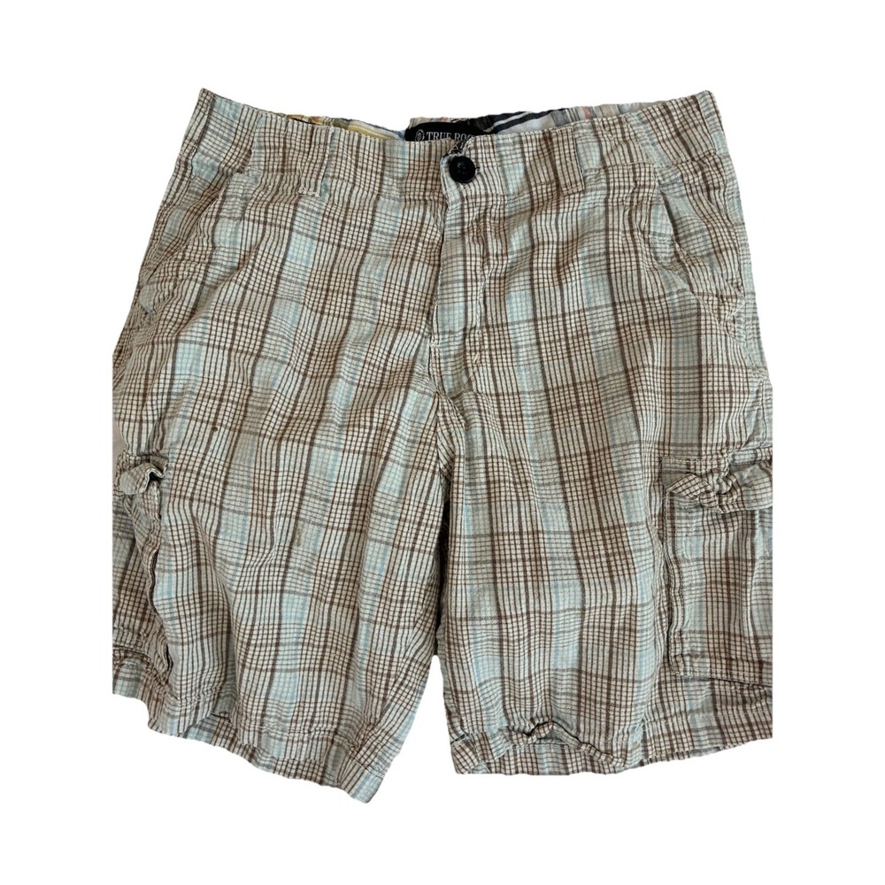 True Rock Men's‎ Plaid Walking Shorts Khaki Beige 34 Preppy Vacation